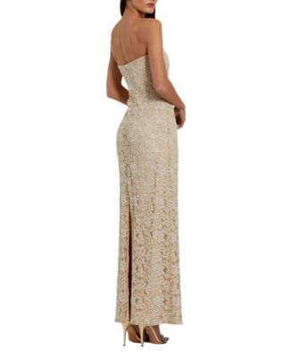  Women's Strapless Beaded Lace Fitted Column Gown