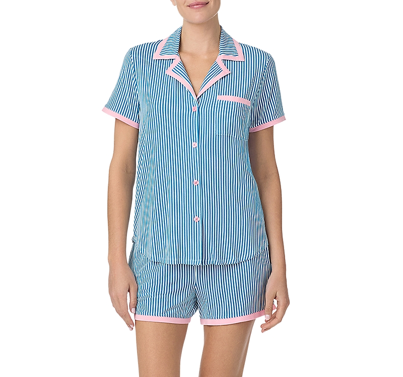 Kate Spade New York Knit Boxer Pajama Set In Blue Stripe