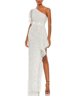 Mac Duggal - One Shoulder Beaded Embellished Gown with Asymmetrical Hem