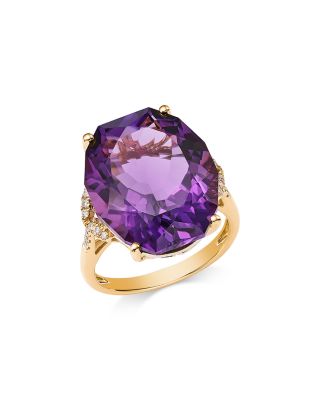 Bloomingdale's Fine Collection Oval Cut Amethyst & Diamond Ring in 14K Yellow Gold