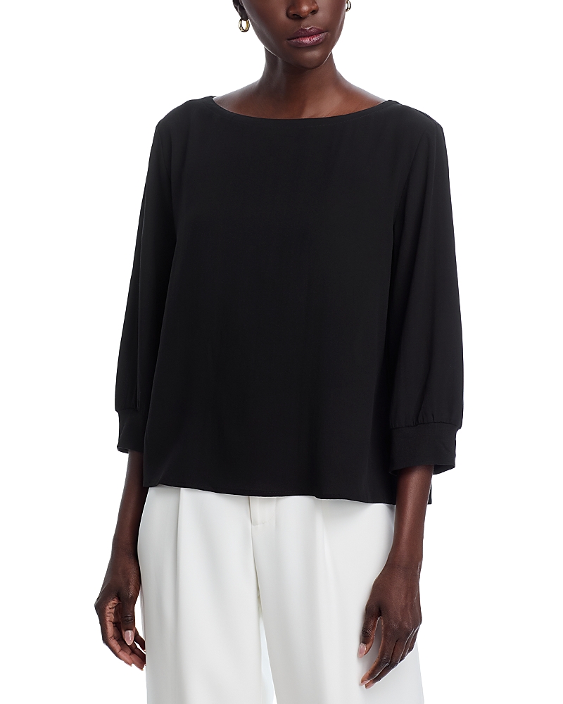Eileen Fisher Bateau Neck Silk Top In Black