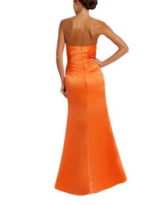 Strapless Gathered High Slit Gown