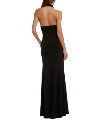  Jersey Crossover Halter Neck Gown with 3D Flower
