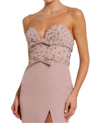 Strapless Crepe Fitted Gown with Rhinestones