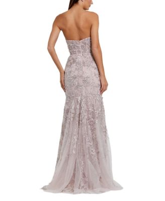 Strapless Beaded Applique Mermaid Gown with Flower