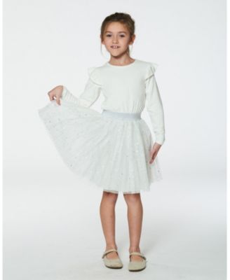 Girls' Long Sleeve Dress with Glittering Tulle Skirt - Big Kid