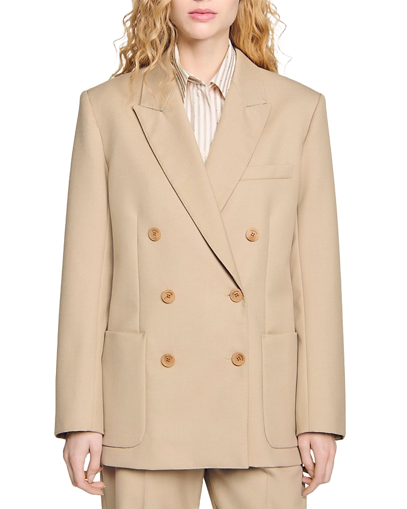 Sandro Eliette Double-breasted Blazer In Sand