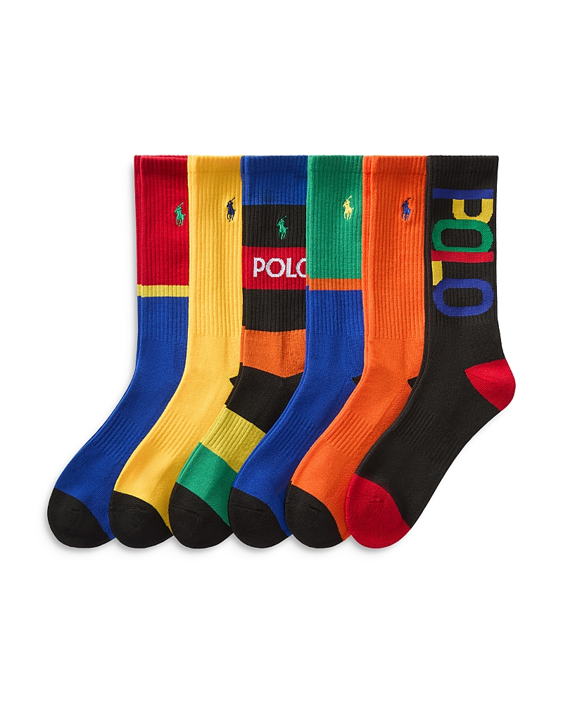 Polo Ralph Lauren Men's Rainbow Crew Socks, Pack Of 6 In Multi