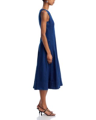 Denim Panel V Neck Sleeveless Midi Dress - Exclusive