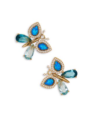 Nadri Blue Lagoon Mixed Stone Butterfly Stud Earrings in 18K Gold Plated