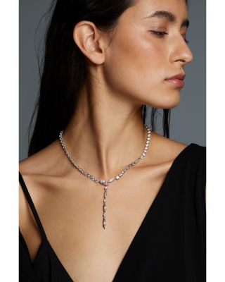 BTRX Mixed Cubic Zirconia Lariat Necklace in Rhodium Plated, 16"