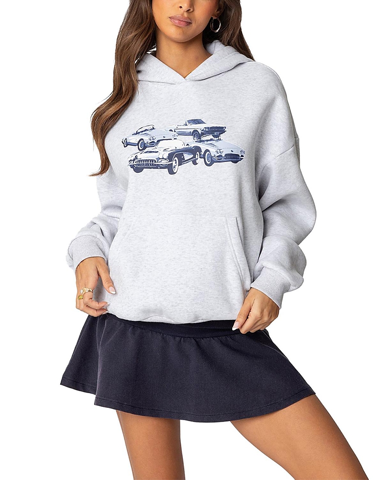 Edikted Retro Rides Hoodie In Gray Melange