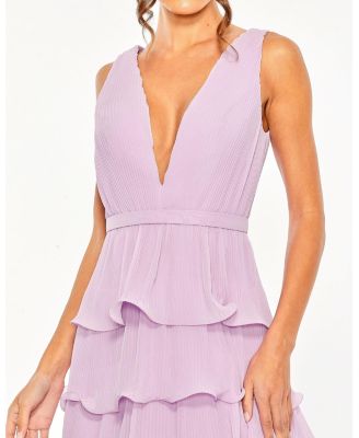 Deep V Chiffon Sleeveless Ruffle Midi Dress