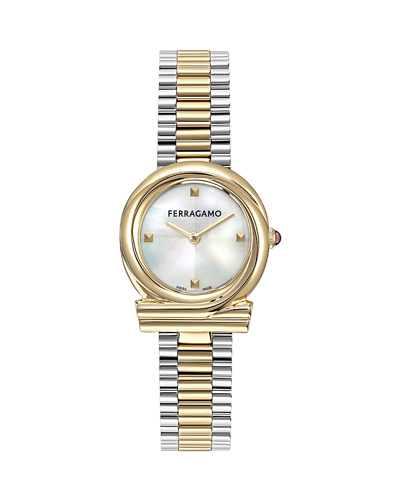 Ferragamo Gancini Twisted Watch In White/two Tone