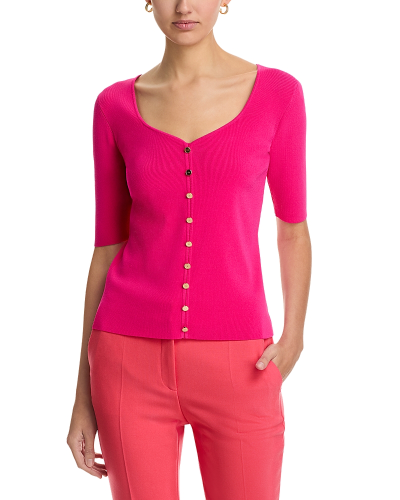 Elie Tahari The Jessica Ribbed Faux Button Sweater In Luxury Pink