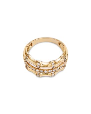 Diamond Multi-Row Bamboo-Shaped Ring in 14K Yellow Gold, 0.50 tcw