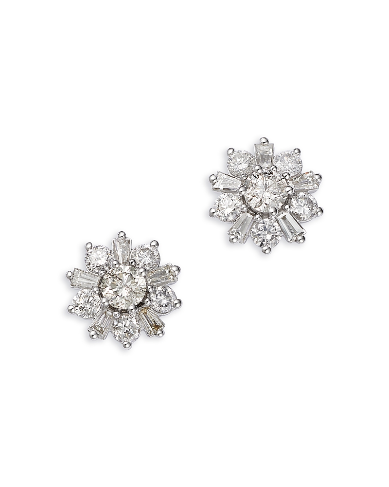 Bloomingdale's Fine Collection Diamond Flower Stud Earrings in 14K White Gold, 1.25 tcw