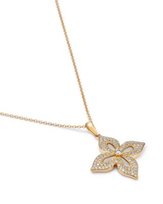 Diamond Flower Pendant Necklace in 14K Yellow Gold, 0.33 tcw