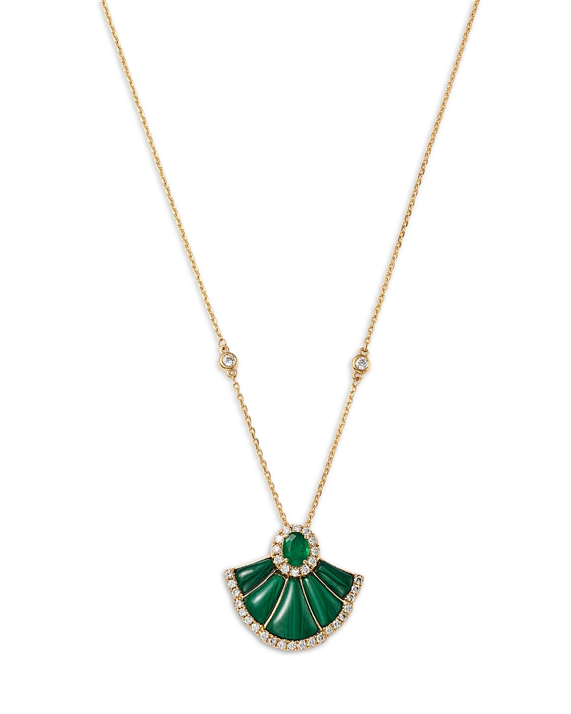 Bloomingdale's Fine Collection Emerald, Malachite & Diamond Pendant Necklace In 14k Yellow Gold, 18 In Green/gold
