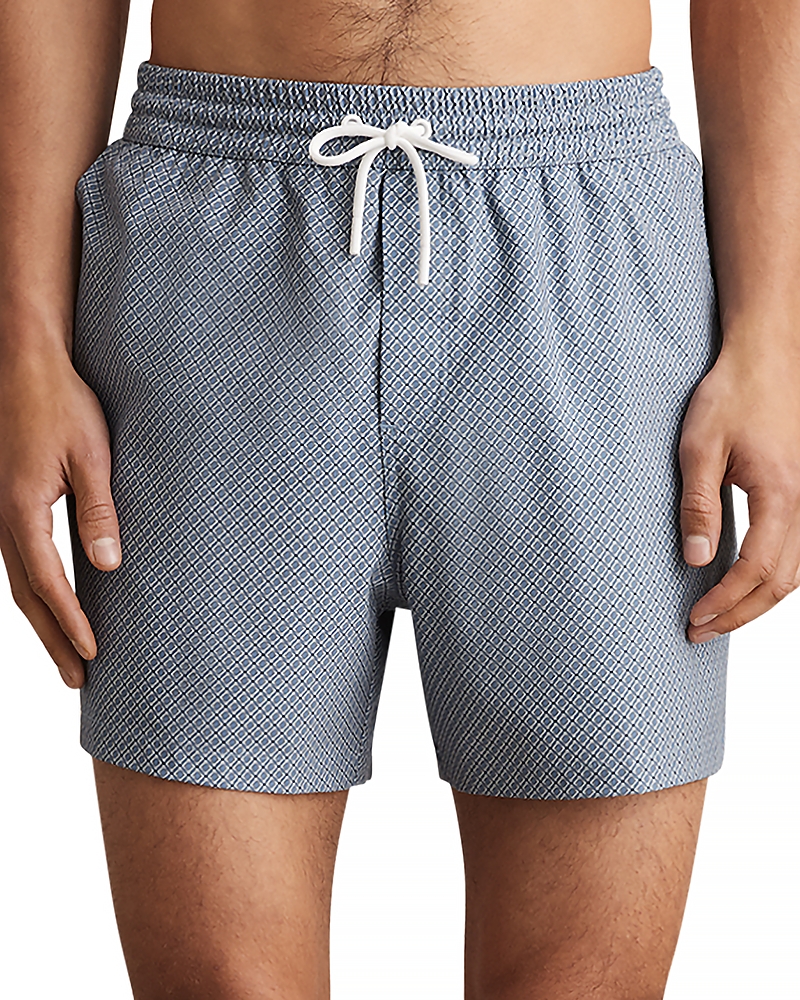 Reiss Tito Drawstring Geometric Printed Swim Trunks In Airforce Blue