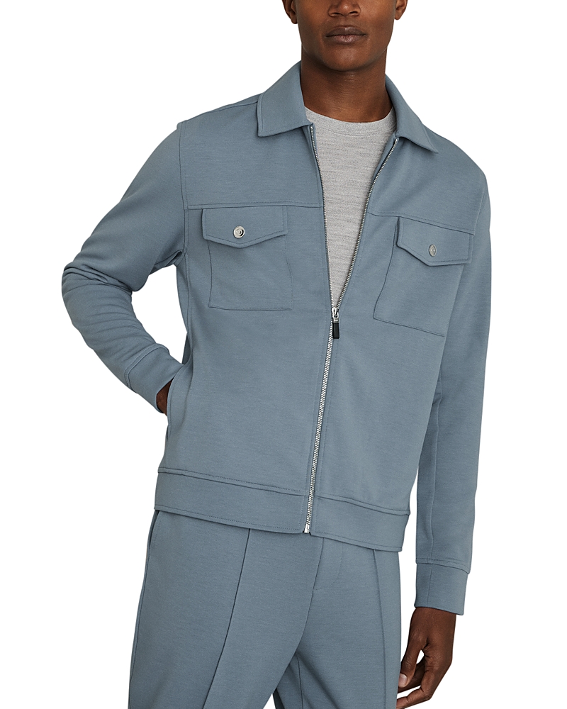 Reiss Airforce Blue Interlock Jersey Zip-through Overshirt In Airforce Blue