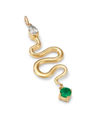 14K Yellow Gold Emerald & Diamond Snake Charm