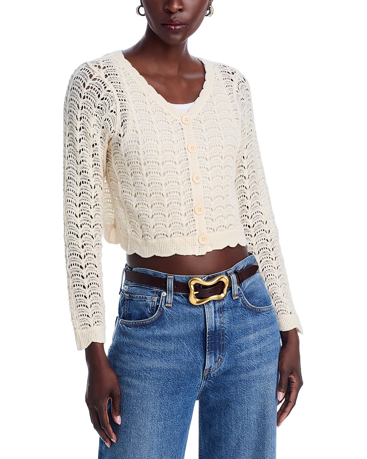 Aqua Crochet V Neck Cardigan Sweater - Exclusive