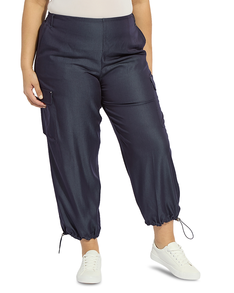 Lyssé Plus Monique Satin Tailored Curvy Cargo Pants In Solid Indigo