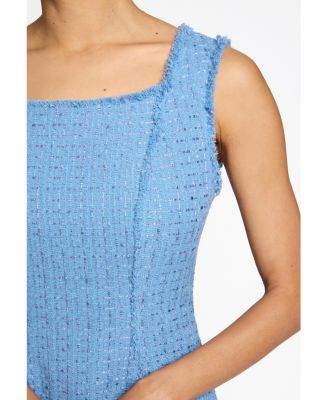 CHIYO Sleeveless with Fringed Seams in Luxury Tweed A-Line Dress