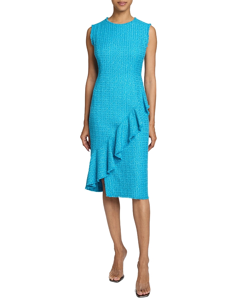 Santorelli Cami Sleeveless Luxury Tweed Sheath Dress with Skirt Ruffle