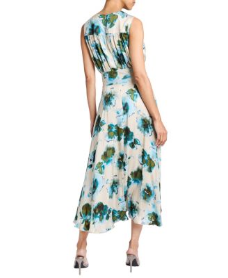  Mira Hi-Lo Hemline in Abstract Floral Print Sleeveless Midi Dress