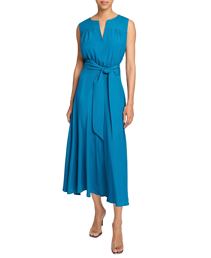 Santorelli Mira Sleeveless Hi-lo Hemline In Silk Crepe De Chine Midi Dress In Blue