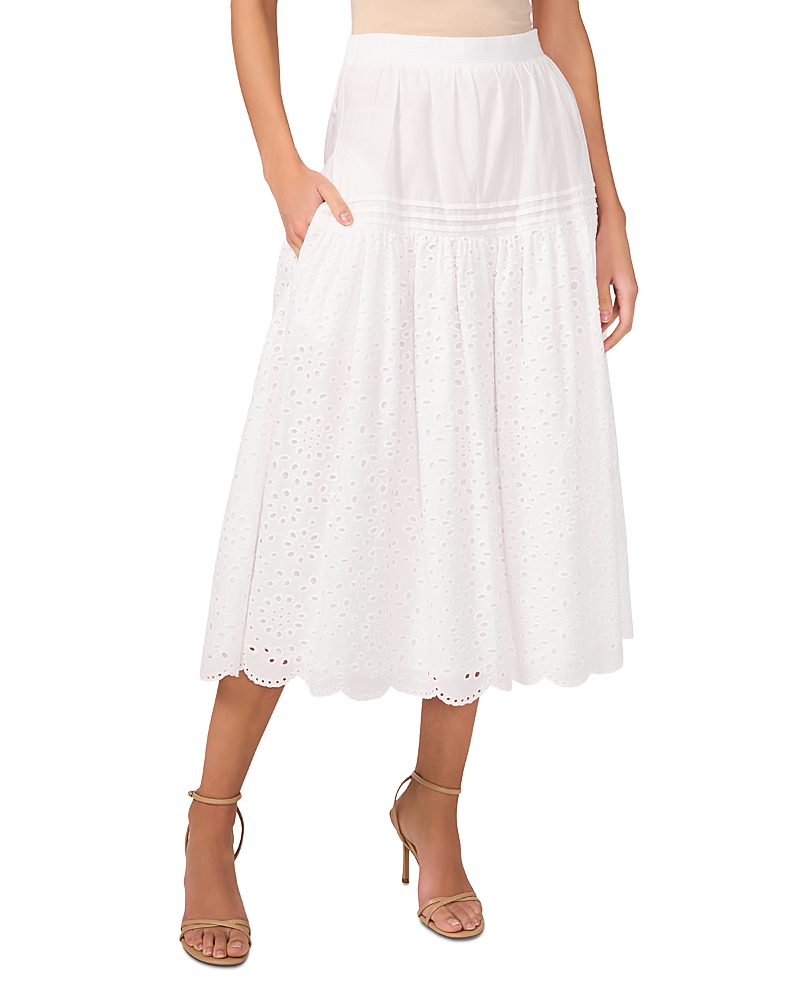 1.state Eyelet Scalloped Midi Skirt