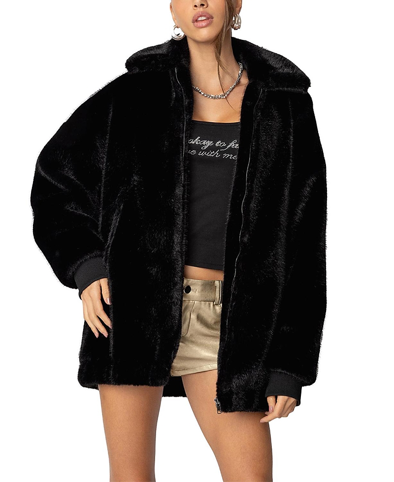 Edikted Taylor Oversize Faux Fur Jacket In Black