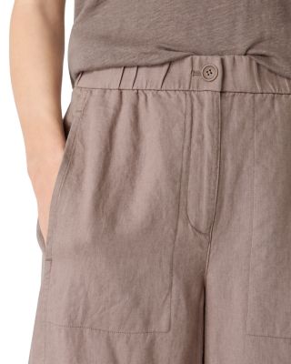 Petites Petite Linen Wide Ankle Pull on Pants