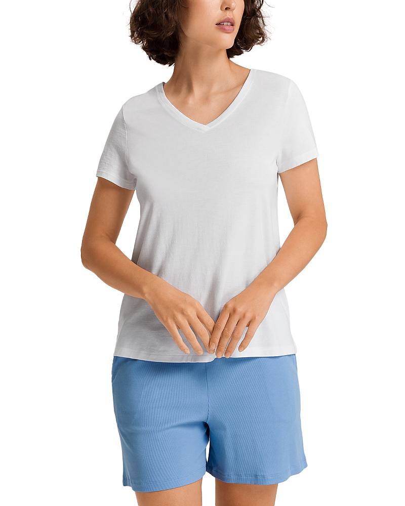 Hanro Sleep & Lounge Short Sleeve V-neck Shirt In White
