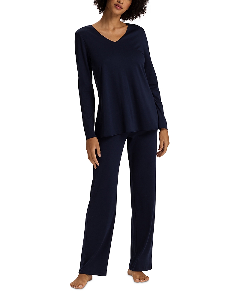 HANRO COTTON SILK V NECK LONG SLEEVE PAJAMA SET