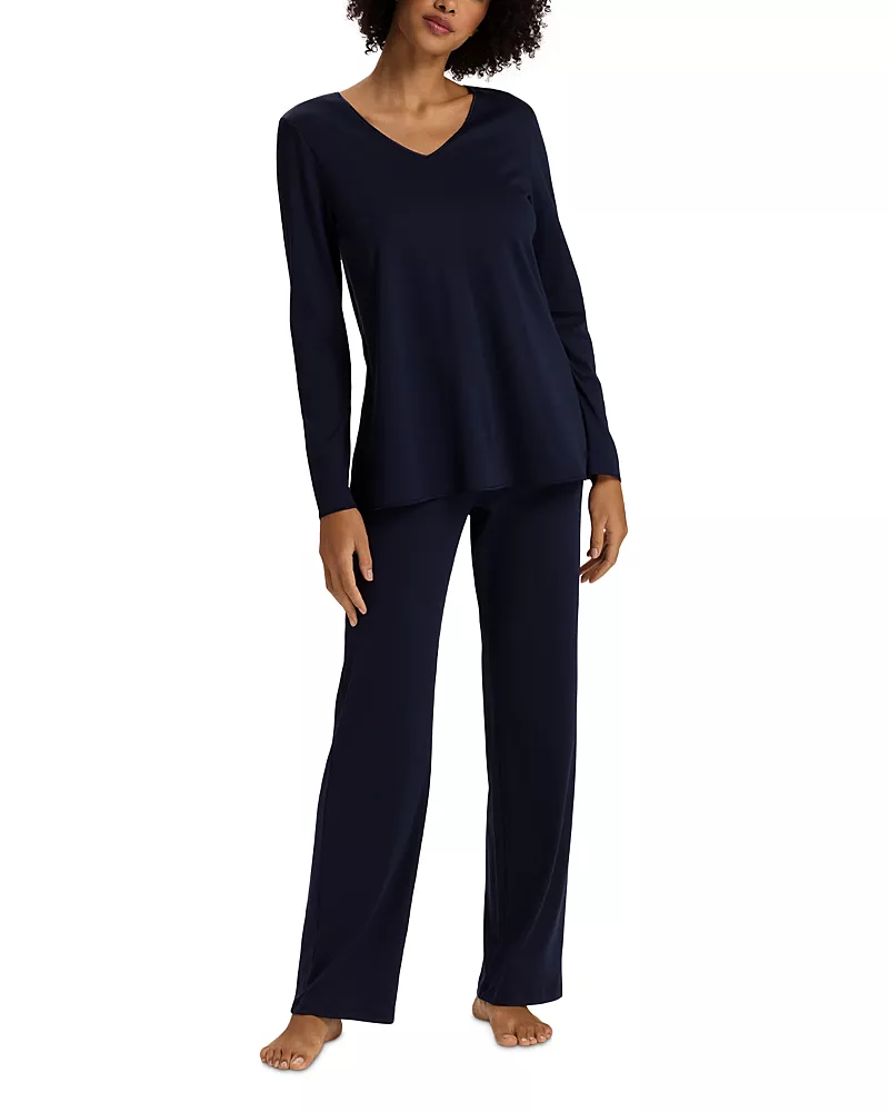 Hanro Cotton Silk V Neck Long Sleeve Pajama Set