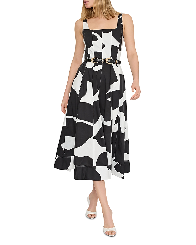 Milly Grand Foliage Stretch Cotton Poplin Dress In Black/white
