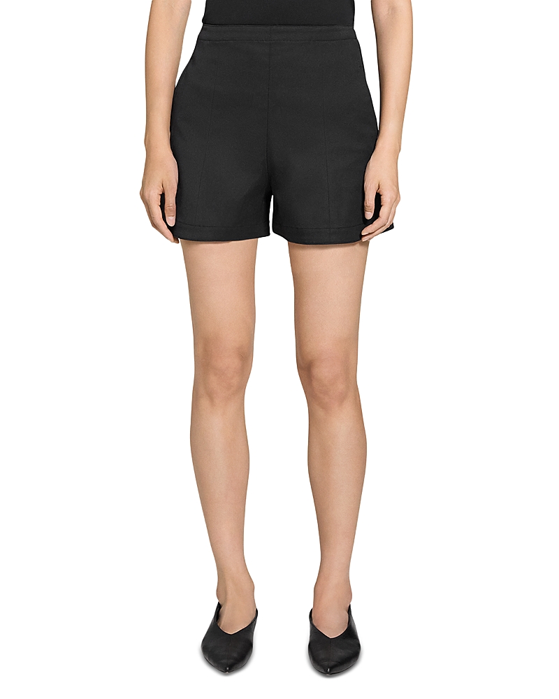 Theory Linen-blend High-waisted Shorts In Black