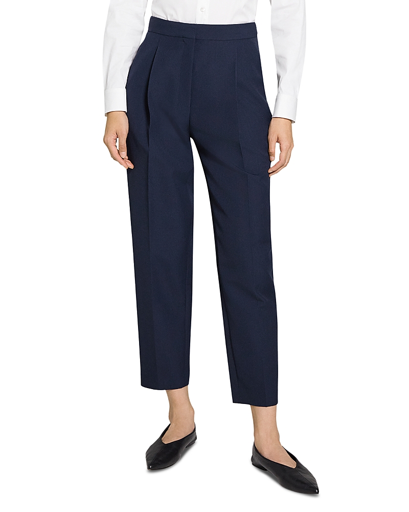 Theory Pleated Tapered Ankle Pants In Nocturnal Navy