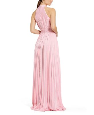 Pleated Sleeveless Halter Gown