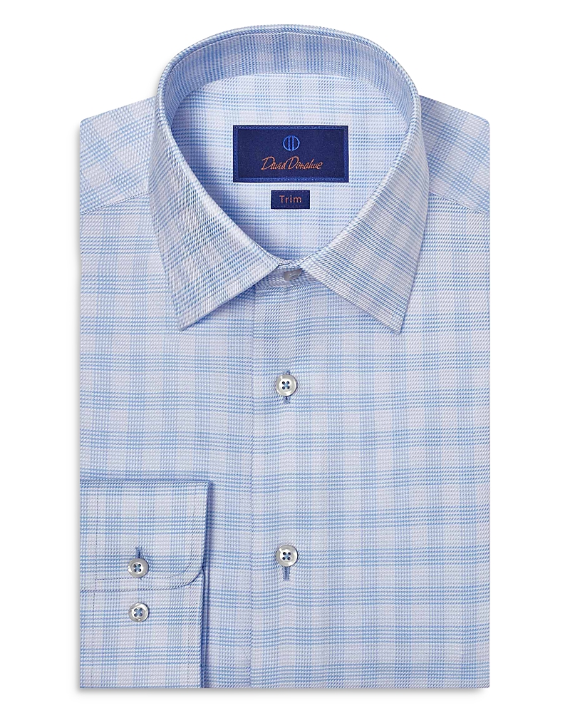 David Donahue Trim Fit Twill Check Dress Shirt