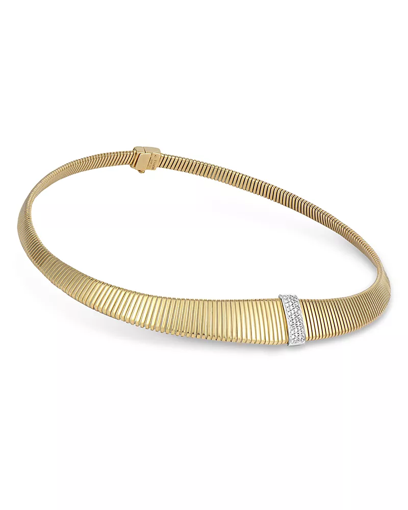 Alberto Milani 18K Yellow Gold Via Mercanti Tubogas Diamond Pave Collar Necklace, 17.3