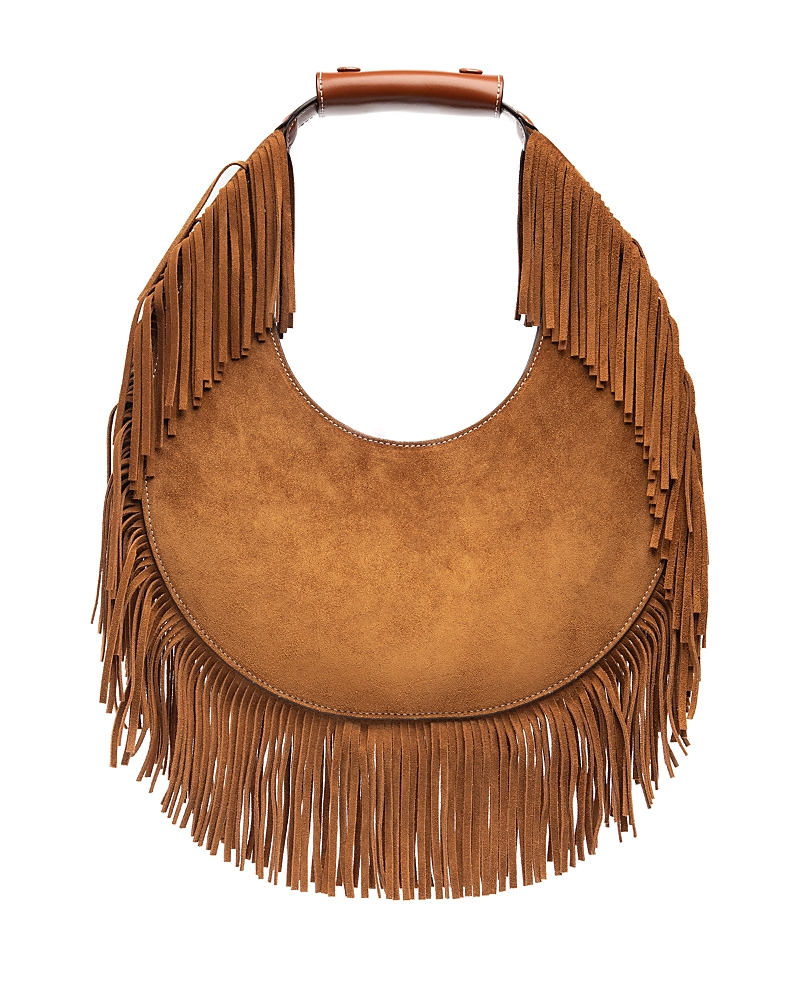 Staud Moon Fringe Suede Top Handle Tote In Tan Fringe