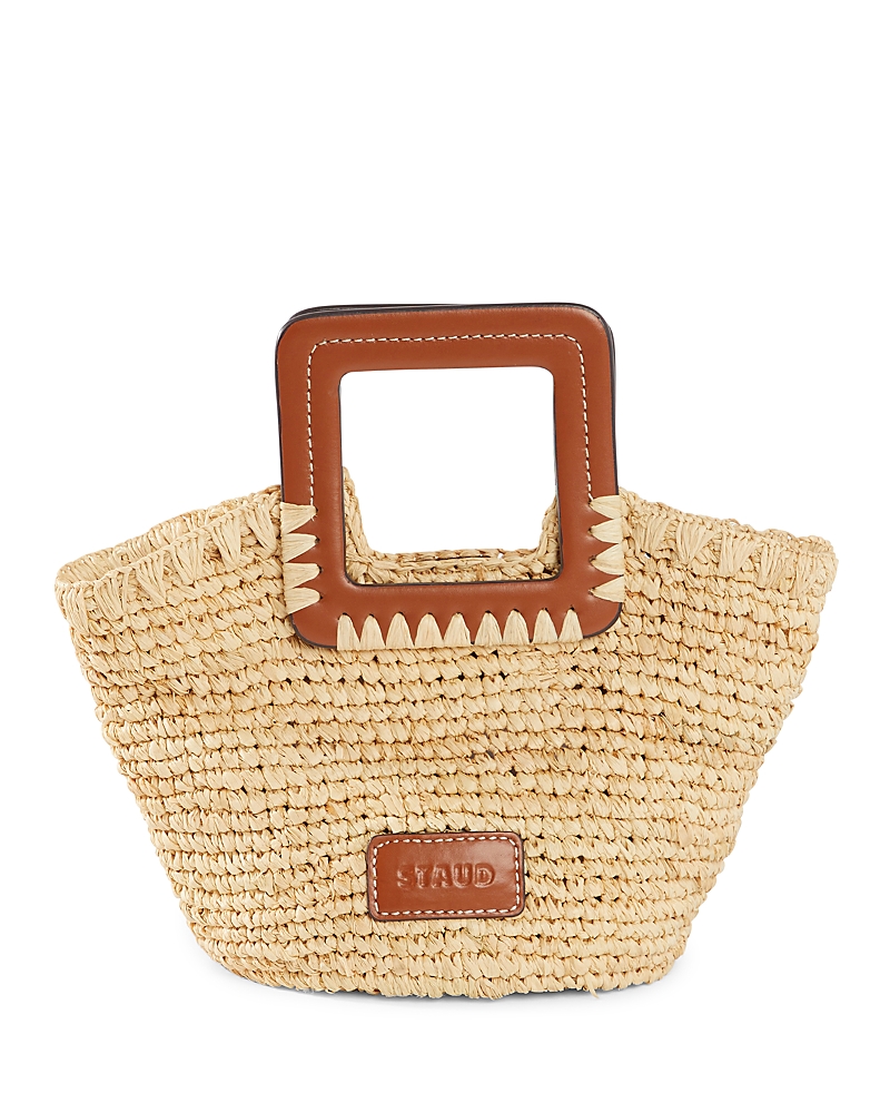 Staud Shirley Raffia Mini Bucket Bag In Natural Tan