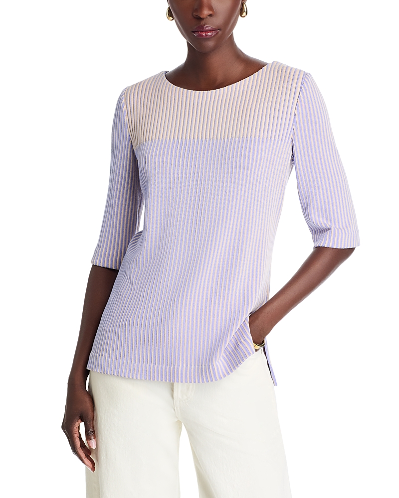Misook Stripe Knit Tunic Top In Viola/biscotti