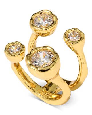 Asterales Cubic Zirconia Open Double Row Ring in 14K Gold Plated