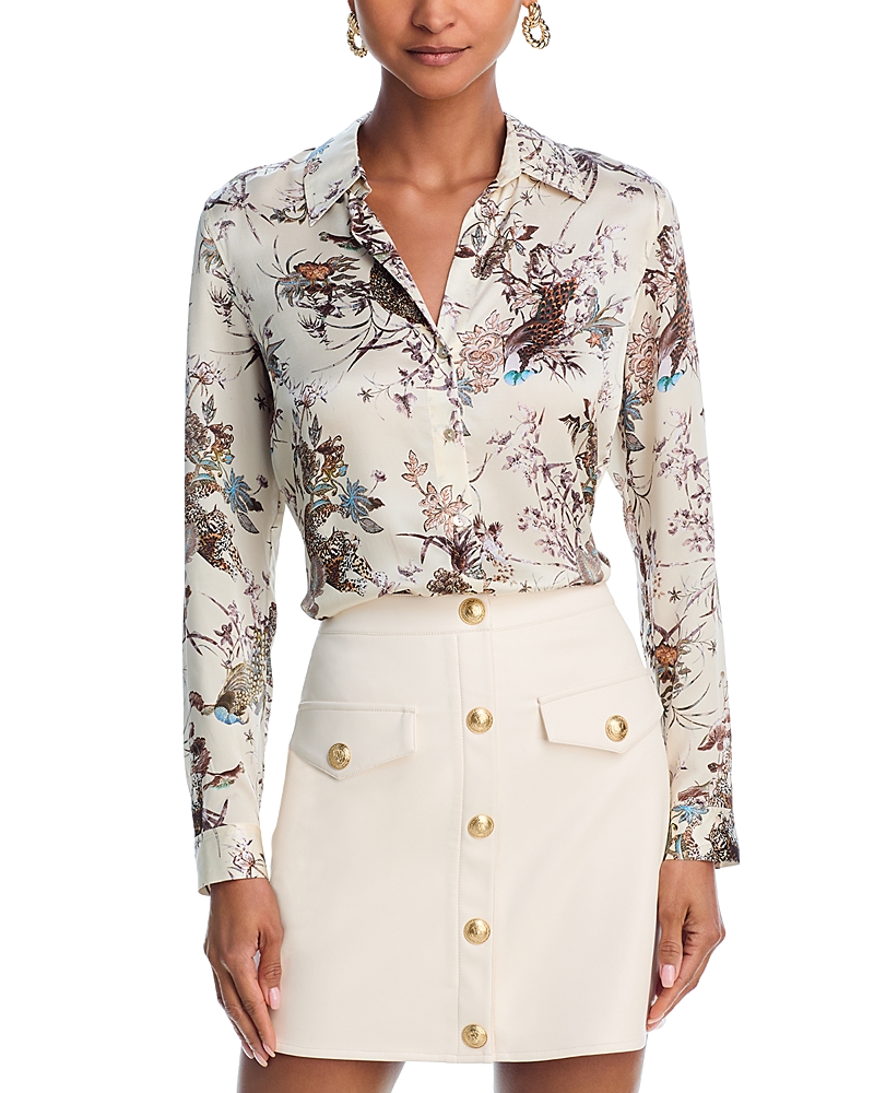L'agence Tapestry Jungle Tyler Silk Blouse In Ecru Multi Tapestry Jungle