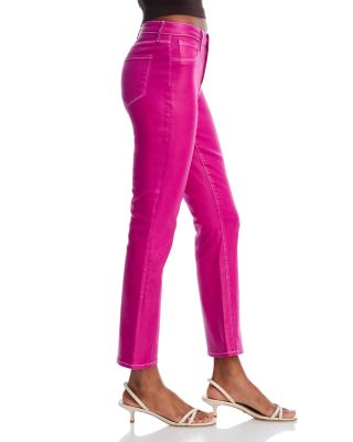 Tati Mid Rise Crop Micro Bootcut Jeans in Fst Fuchsia/Wht Con Ct